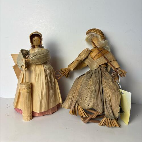 Handmade Corn Husk Dolls in Folk Art Style