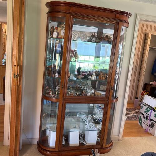 Lighted Wooden Curio Cabinet with Glass Shelves