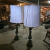 Pair of Tiffin-Style Brass Table Lamps with Shades
