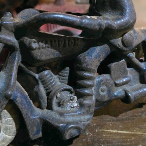 Vintage Cast Iron Champion Motorcycle and Race Car Toys