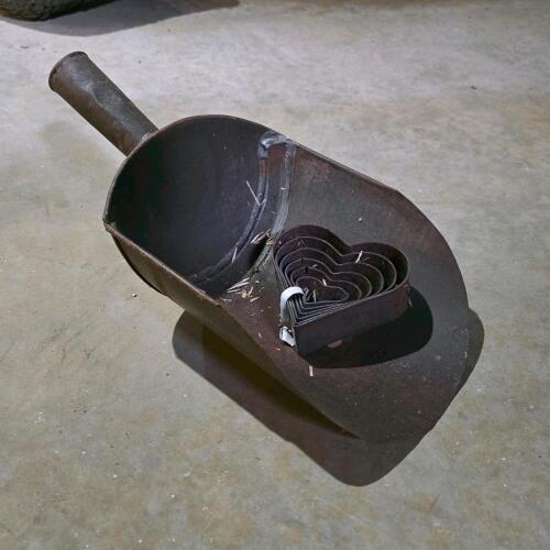 Vintage Metal Grain Scoop with Heart-Shaped Cookie Cutters