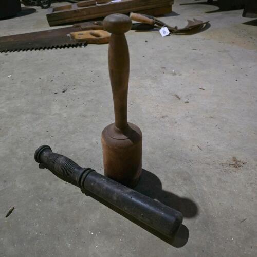 Wooden Mallet and Vintage Police Baton