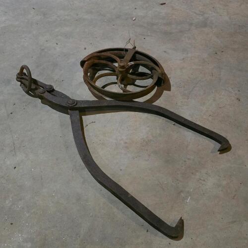 Antique Ice Block Tongs and Pulley Wheel