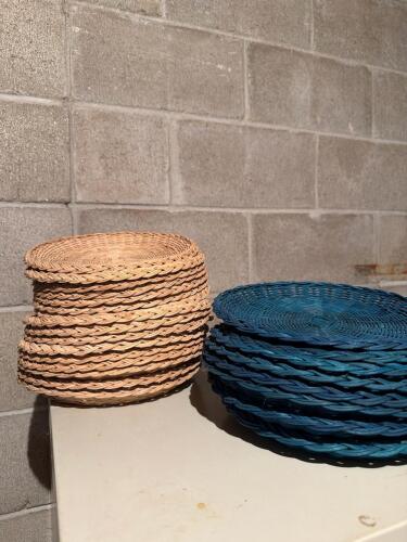 Woven Wicker and Blue Paper Plate Chargers
