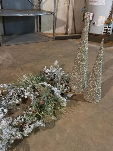 Christmas Garland and Glitter Cone Trees Holiday Decor