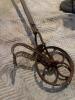 Antique Garden Cultivator with Iron Wheels and Wooden Handle - 4