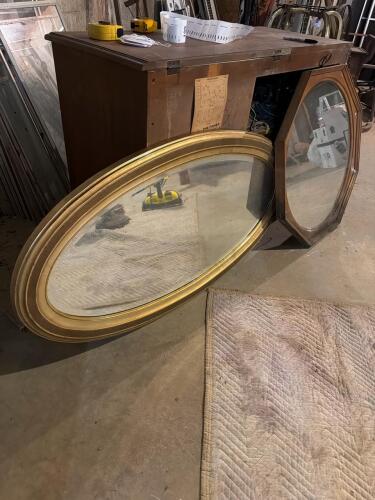 Oval Gilt Frame Mirror and Octagonal Wood Frame Mirror