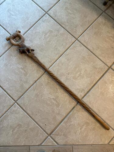 Hand-Carved Wooden Walking Stick With Lion Motif