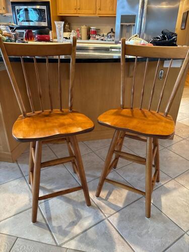 Pair of Windsor-Style Wooden Swivel Bar Stools