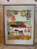 Framed Embroidered Produce Stand Textile Art