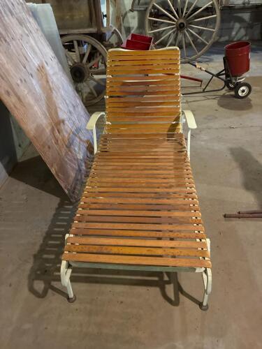 Vintage Metal Patio Chaise Lounge Chair With Wheels