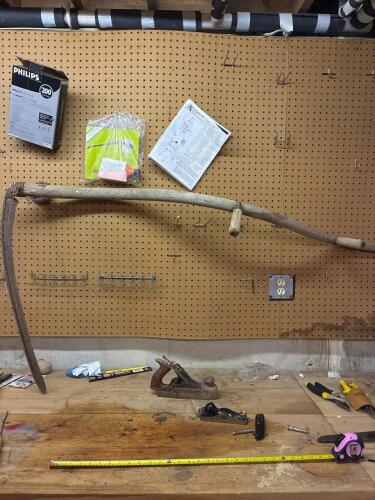 Vintage Wooden Scythe with Curved Blade