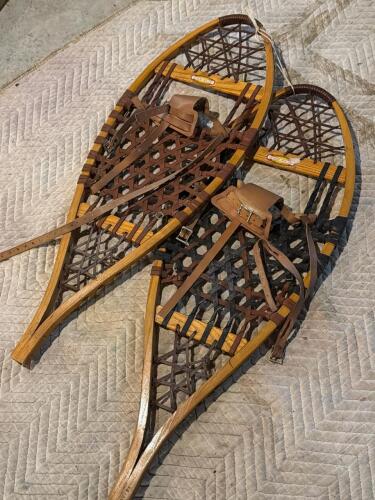 Pair of L.L. Bean The Maine Snow-Shoe Leather and Wood Snowshoes