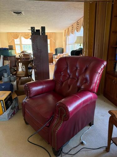 Faux Red Leather Tufted Recliner Chair with Nailhead Trim