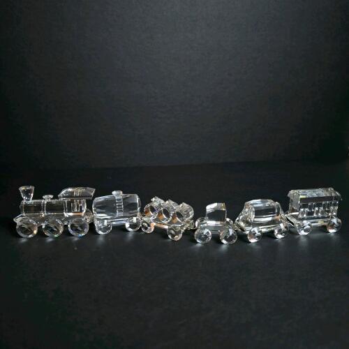 Swarovski Crystal Train Figurines with Faceted Detailing