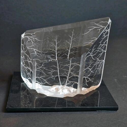 Glass Sculpture with Forest Scene