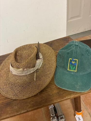 Straw Western Hat with Feather Band and Martha's Vineyard Cap