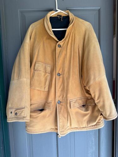 Tan Suede Leather Coat with Quilted Lining