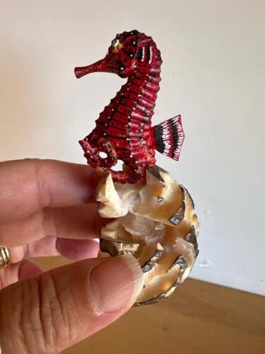 Carved Wooden Seahorse Sculpture by Ren&eacute; Nguinam, 2002