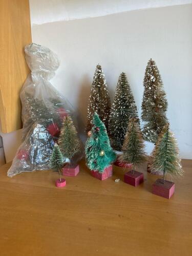 Vintage Bottle Brush Christmas Trees with Flocked Accents