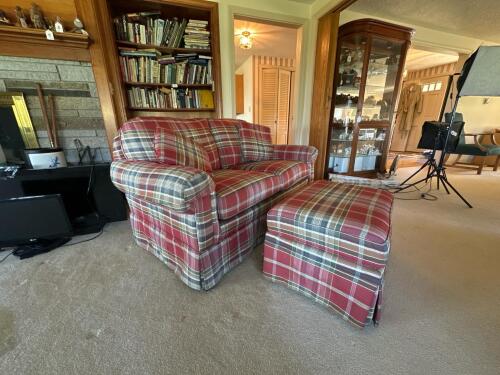 Temple Inc. Plaid Loveseat with Ottoman, Traditional Style