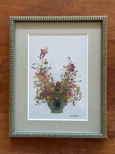 Pressed Flower Arrangement in Frame, Signed Misako