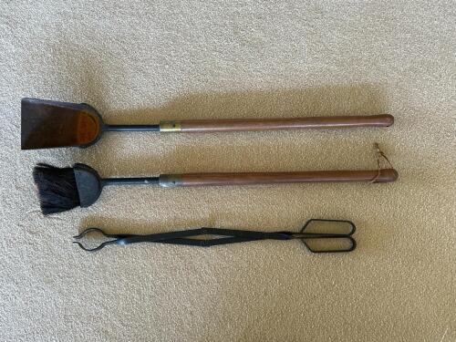 Vintage Fireplace Tools: Shovel, Brush, Tongs