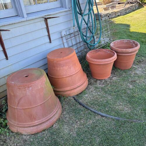 Four Large Terracotta Garden Pots, Italian-Made