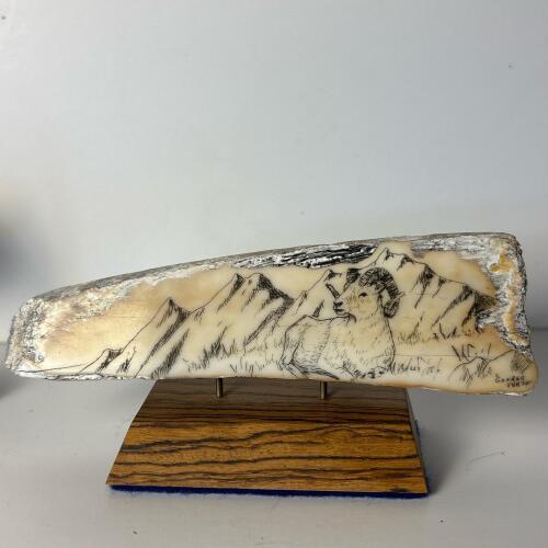 Wildlife Scrimshaw Sled Runner Artifact by George Vukson