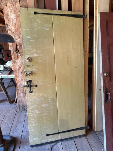Antique Wood Barn Door with Handmade Iron Strap Hinges