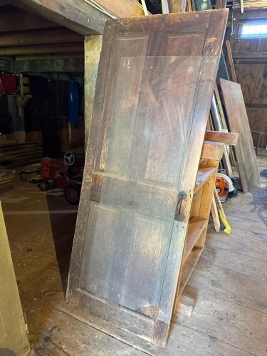 Antique Four-Panel Wood Door with Metal Handle