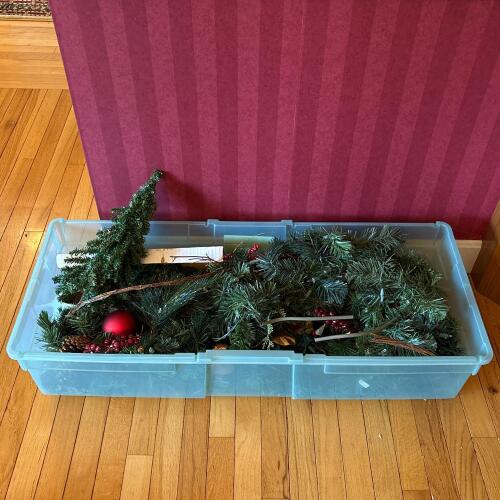 Artificial Holiday Garland and Decorative Miniature Tree Scene