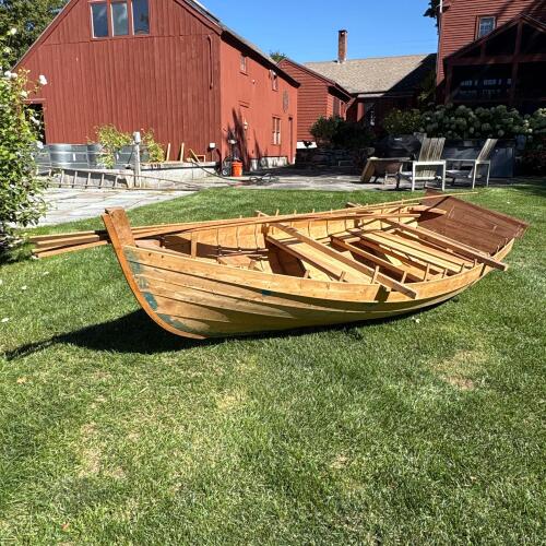 Unfinished Wooden Dory-Style Rowboat Project with Plans