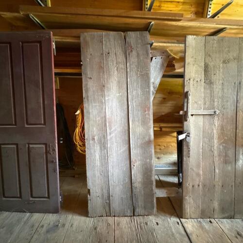 Old Wood Plank Door with Diagonal Brace and Iron Pull