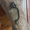 Old Wood Plank Door with Diagonal Brace and Iron Pull - 7