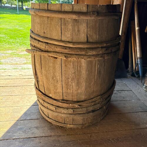 Large Rustic Wood Barrel in the Manner of 19th Century Storage