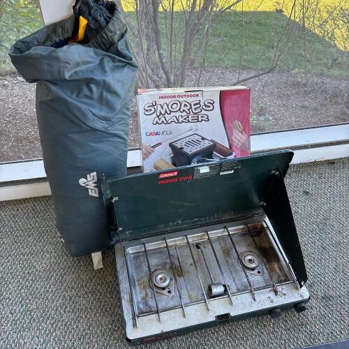 Camping Tent, Propane Stove, and S'mores Maker