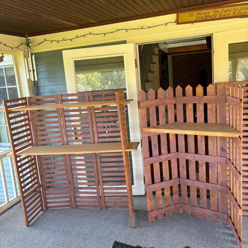 Wood Folding Lattice Display Shelves, 4 in Total