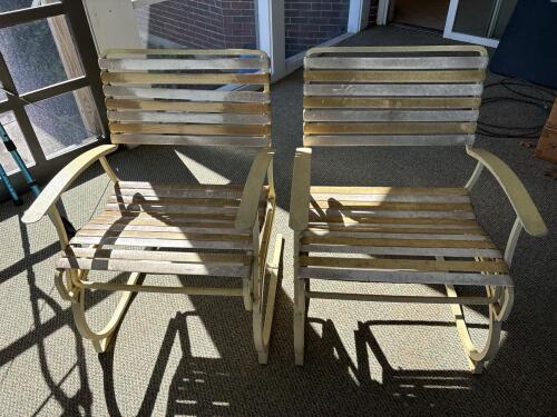 Pair of Vintage Metal Patio Chairs, Slat-Back
