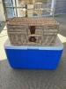 Coleman Cooler and Wicker Picnic Basket with Tableware