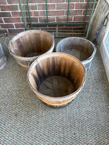 Three Wooden Baskets with Metal Handles