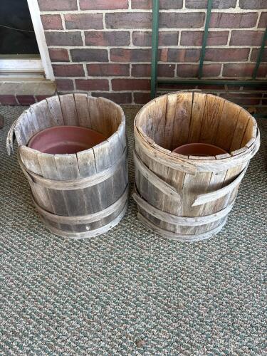 Two Wooden Buckets Rustic-Style Planters