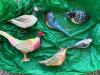 Six Hand Carved Wooden Bird Ornaments