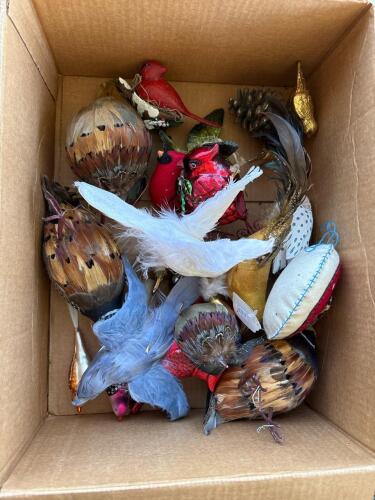 Assorted Bird Christmas Ornaments, Feathered and Fabric