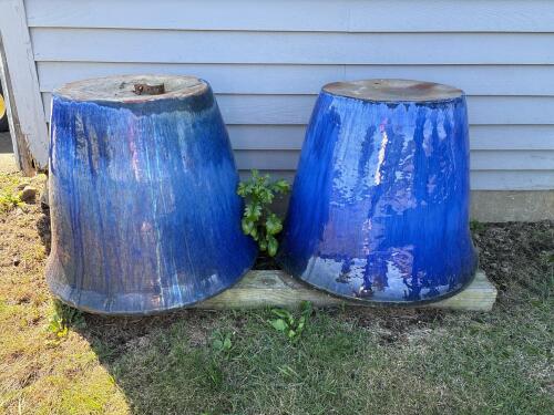 Two Large Blue Ceramic Garden Planters