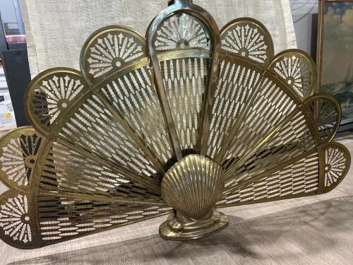 Brass Peacock-Style Folding Fireplace Screen