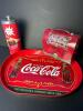 Coca-Cola Retro-Style Straw Dispenser, Tin Lunchbox, and Serving Tray