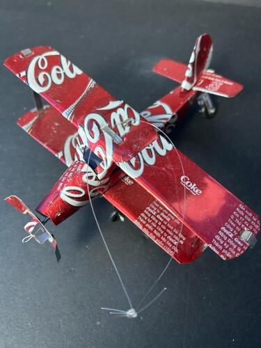 Handmade Coca-Cola Can Biplane Model Folk Art Sculpture