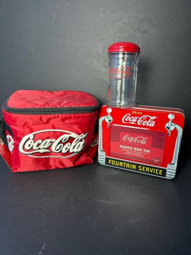 Coca-Cola Lunch Cooler, Photo Box Tin, and Sugar Dispenser