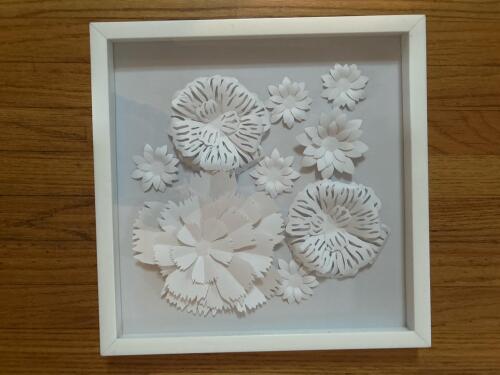 White Flower Shadowbox Framed Paper Art 16" x 16"